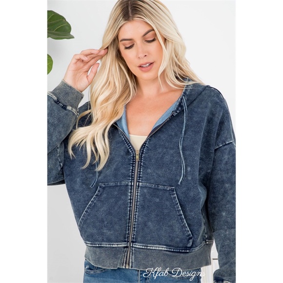 ❤️LAST! Mineral Wash Oversized Zip Up Hoodie - Picture 5 of 7